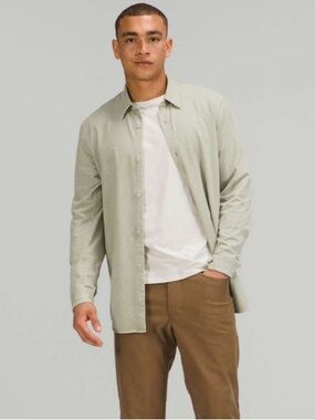 Lululemon Commission Button Up Oxford Shirt Mens L Stretch Green